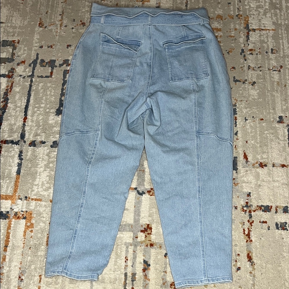 Fashion Nova Light Blue High-Rise Paperbag Jeans with Tie Belt - Picture 3 of 5